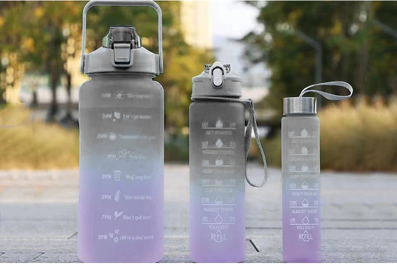 3 Pcs Motivational Water Bottle With Straw
